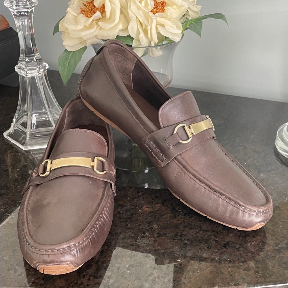 COLE HAAN Brown Leather Slip-On Driving Loafers Horsebit Ascot Accent Size: 9M